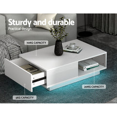 Artiss Coffee Table LED Lights High Gloss Storage Drawer Modern Furniture White Furniture > Living Room FUR-R-COF-LED-01-WH Online Furniture