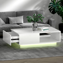 Artiss Coffee Table LED Lights High Gloss Storage Drawer Modern Furniture White Furniture > Living Room FUR-R-COF-LED-01-WH Online Furniture