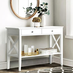 Artiss Console Table Hall Side Entry 2 Drawers Display White Desk Furniture - ozily