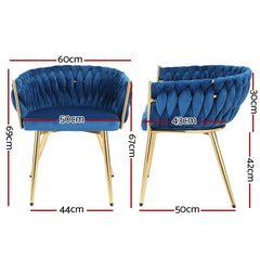 Artiss Dining Chair Cafe Chair Velvet Upholstered Woven Back Armrest Blue Furniture > Dining UPHO-C-DIN-01-VEL-BL Online Furniture