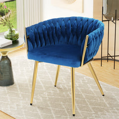 Artiss Dining Chair Cafe Chair Velvet Upholstered Woven Back Armrest Blue Furniture > Dining UPHO-C-DIN-01-VEL-BL Online Furniture