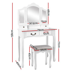 Artiss Dressing Table with Mirror - White Furniture > Bedroom DRESS-C-3MIR-4D-WH Online Furniture