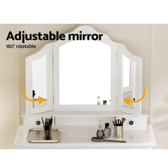 Artiss Dressing Table with Mirror - White Furniture > Bedroom DRESS-C-3MIR-4D-WH Online Furniture