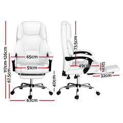 Artiss Executive Office Chair Leather Footrest White Furniture > Bar Stools & Chairs OCHAIR-G-1051-FT-WH Online Furniture