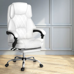 Artiss Executive Office Chair Leather Footrest White Furniture > Bar Stools & Chairs OCHAIR-G-1051-FT-WH Online Furniture