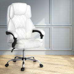 Artiss Executive Office Chair Leather Recliner White Furniture > Bar Stools & Chairs OCHAIR-G-1051-WH Online Furniture