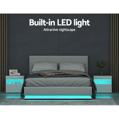 Artiss Lumi LED Bed Frame PU Leather Gas Lift Storage - White Queen Furniture BFRAME-E-LUMI-Q-WH-ABC Online Furniture