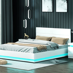 Artiss Lumi LED Bed Frame PU Leather Gas Lift Storage - White Queen Furniture BFRAME-E-LUMI-Q-WH-ABC Online Furniture