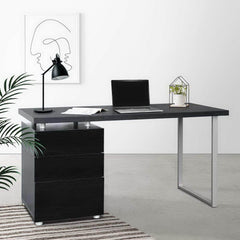 Artiss Metal Desk with 3 Drawers - Black - ozily