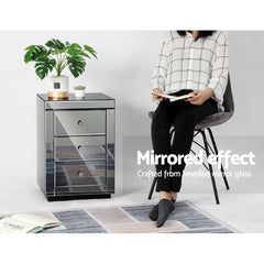 Artiss Mirrored Bedside table Drawers Furniture Mirror Glass Presia Smoky Grey Furniture > Bedroom MF-BT-7181-GY Online Furniture