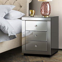 Artiss Mirrored Bedside table Drawers Furniture Mirror Glass Presia Smoky Grey Furniture > Bedroom MF-BT-7181-GY Online Furniture