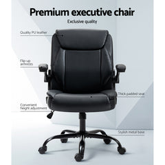 Artiss Office Chair Leather Computer Desk Chairs Executive Gaming Study Black Furniture > Office OCHAIR-G-7023-BK Online Furniture