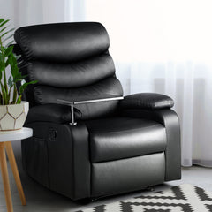 Artiss Recliner Chair Armchair Lounge Sofa Chairs Couch Leather Black Tray Table Furniture > Living Room RECLINER-A12-BK Online Furniture