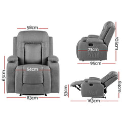 Artiss Recliner Chair Electric Massage Chair Fabric Lounge Sofa Heated Grey Health & Beauty > Massage RECLINER-A3-LIN-GY Online Furniture