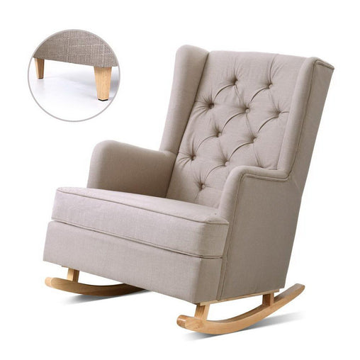 Artiss Rocking Armchair Feedining Chair Fabric Armchairs Lounge Recliner Beige - ozily