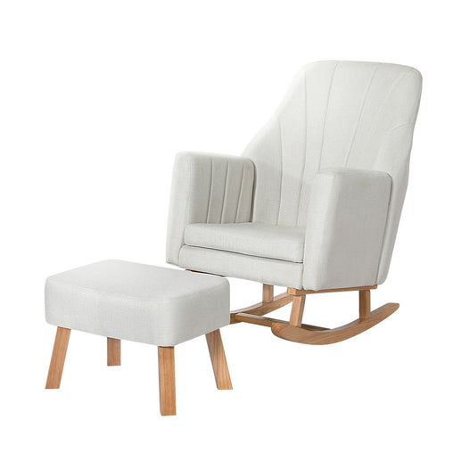 Artiss Rocking Chair Armchair Linen Fabric Beige Jonah Furniture > Bar Stools & Chairs UPHO-C-ARM-FS-01-BG-AB Online Furniture