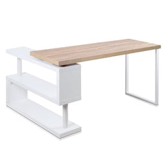 Artiss Rotary Corner Desk with Bookshelf - Brown & White Furniture > Office DESK-CORNER-140 Online Furniture