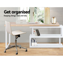 Artiss Rotary Corner Desk with Bookshelf - Brown & White Furniture > Office DESK-CORNER-140 Online Furniture