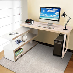 Artiss Rotary Corner Desk with Bookshelf - Brown & White Furniture > Office DESK-CORNER-140 Online Furniture