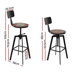 Artiss Rustic Industrial Style Metal Bar Stool - Black and Wood - ozily