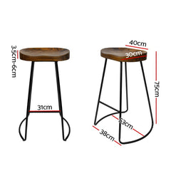 Artiss Set of 2 Backless Elm Wood Bar Stools 75cm - Black Furniture > Bar Stools & Chairs BA-TW-9090-BKX2 Online Furniture