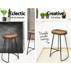 Artiss Set of 2 Backless Elm Wood Bar Stools 75cm - Black Furniture > Bar Stools & Chairs BA-TW-9090-BKX2 Online Furniture