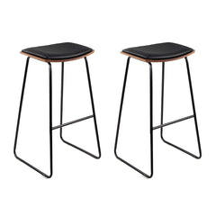 Artiss Set of 2 Backless PU Leather Bar Stools - Black and Wood Furniture > Bar Stools & Chairs BA-TW-9078-BKX2 Online Furniture