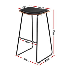 Artiss Set of 2 Backless PU Leather Bar Stools - Black and Wood Furniture > Bar Stools & Chairs BA-TW-9078-BKX2 Online Furniture