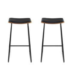 Artiss Set of 2 Backless PU Leather Bar Stools - Black and Wood Furniture > Bar Stools & Chairs BA-TW-9078-BKX2 Online Furniture