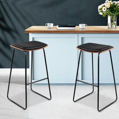 Artiss Set of 2 Backless PU Leather Bar Stools - Black and Wood Furniture > Bar Stools & Chairs BA-TW-9078-BKX2 Online Furniture