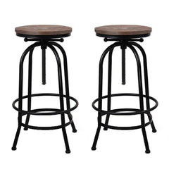 Artiss Set of 2 Bar Stool Industrial Round Seat Wood Metal - Black and Brown - ozily
