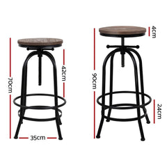 Artiss Set of 2 Bar Stool Industrial Round Seat Wood Metal - Black and Brown - ozily
