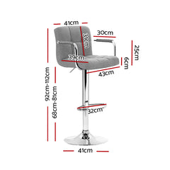 Artiss Set of 2 Bar Stools Gas lift Swivel - Steel and Grey Furniture > Bar Stools & Chairs BA-K-1055A-FABRIC-GYX2 Online Furniture