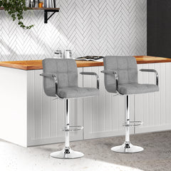 Artiss Set of 2 Bar Stools Gas lift Swivel - Steel and Grey Furniture > Bar Stools & Chairs BA-K-1055A-FABRIC-GYX2 Online Furniture