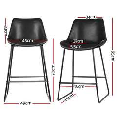 Artiss Set of 2 Bar Stools Kitchen Metal Bar Stool Dining Chairs PU Leather Black Furniture > Bar Stools & Chairs BA-TW-8068-BKX2 Online Furniture