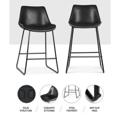 Artiss Set of 2 Bar Stools Kitchen Metal Bar Stool Dining Chairs PU Leather Black Furniture > Bar Stools & Chairs BA-TW-8068-BKX2 Online Furniture