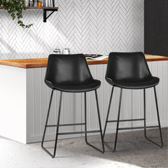 Artiss Set of 2 Bar Stools Kitchen Metal Bar Stool Dining Chairs PU Leather Black Furniture > Bar Stools & Chairs BA-TW-8068-BKX2 Online Furniture