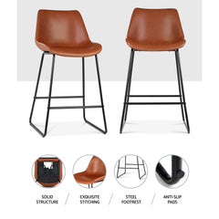 Artiss Set of 2 Bar Stools Kitchen Metal Bar Stool Dining Chairs PU Leather Brown Furniture > Bar Stools & Chairs BA-TW-8068-BRX2 Online Furniture