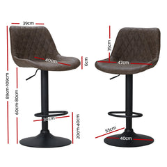 Artiss Set of 2 Bar Stools Kitchen Stool Chairs Metal Barstool Dining Chair Brown Rushal Furniture > Bar Stools & Chairs BA-K-9976-BRX2 Online Furniture