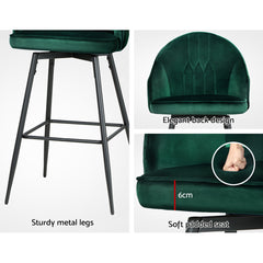 Artiss Set of 2 Bar Stools Kitchen Stool Dining Chairs Velvet Chair Barstool Green Mesial Furniture > Bar Stools & Chairs BA-K-9969-GNX2 Online Furniture