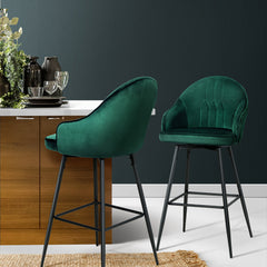 Artiss Set of 2 Bar Stools Kitchen Stool Dining Chairs Velvet Chair Barstool Green Mesial Furniture > Bar Stools & Chairs BA-K-9969-GNX2 Online Furniture