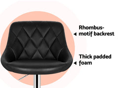 Artiss Set of 2 Bar Stools PU Leather Diamond Style - Black - ozily