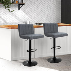 Artiss Set of 2 Bar Stools PU Leather Line Style - Grey Furniture > Bar Stools & Chairs BA-K-7228-GYX2 Online Furniture