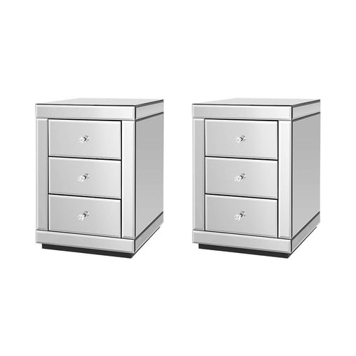 Artiss Set of 2 Bedside Tables Drawers Mirrored Side End Table Cabinet Nightstand Furniture > Bedroom MF-BT-7181-SRX2 Online Furniture