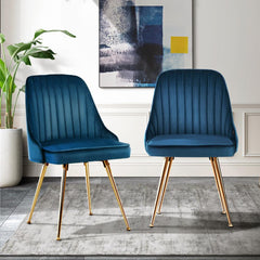 Artiss Set of 2 Dining Chairs Retro Chair Cafe Kitchen Modern Metal Legs Velvet Blue - ozily