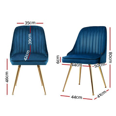 Artiss Set of 2 Dining Chairs Retro Chair Cafe Kitchen Modern Metal Legs Velvet Blue - ozily