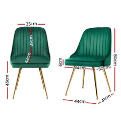 Artiss Set of 2 Dining Chairs Retro Chair Cafe Kitchen Modern Metal Legs Velvet Green - ozily