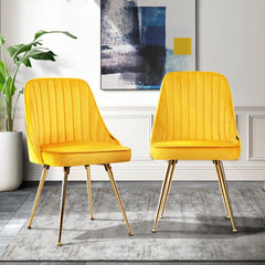 Artiss Set of 2 Dining Chairs Retro Chair Cafe Kitchen Modern Metal Legs Velvet Yellow - ozily