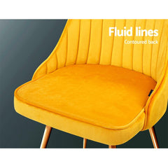 Artiss Set of 2 Dining Chairs Retro Chair Cafe Kitchen Modern Metal Legs Velvet Yellow - ozily