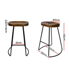 Artiss Set of 2 Elm Wood Backless Bar Stools 65cm - Black and Dark Natural Furniture > Bar Stools & Chairs BA-TW-9090-H65-BKX2 Online Furniture